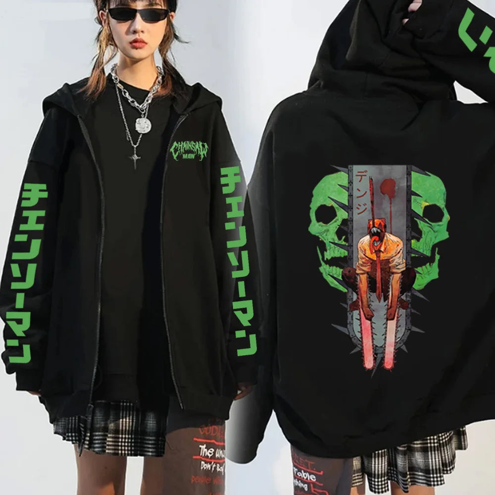 Chainsaw Man Denji Zip-Up Hoodie – Unisex Anime Graphic Streetwear Jacket