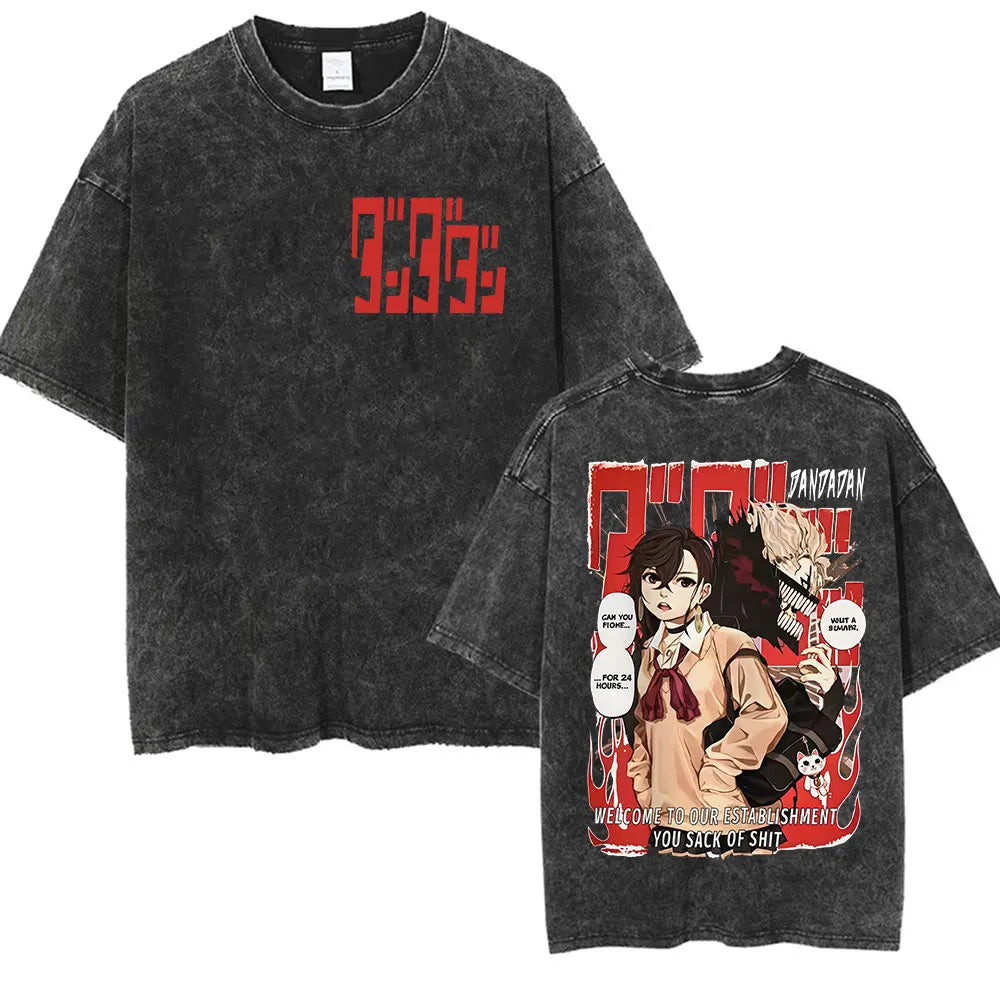 DAN DA DAN Okarun Vintage Washed T-Shirt – Loose Unisex Anime Streetwear Tee Collections