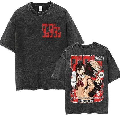 DAN DA DAN Okarun Vintage Washed T-Shirt – Loose Unisex Anime Streetwear Tee Collections