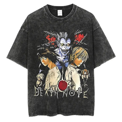 Death Note Vintage Washed T-Shirt – Oversized Unisex Harajuku Anime Tee