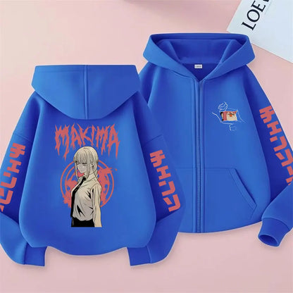 Chainsaw Man Makima Vintage Zip-Up Hoodie – Oversized Unisex Anime Streetwear Jacket
