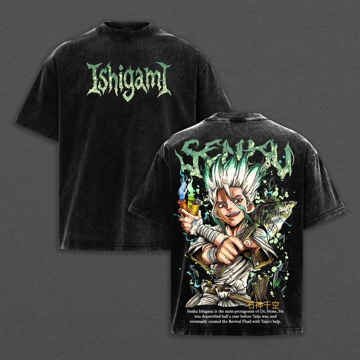 Dr. Stone Senku Ishigami Gothic Washed T-Shirt – Harajuku Anime Cotton Graphic Tee