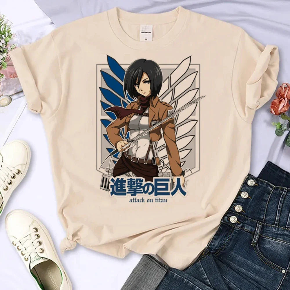 Attack on Titan Eren & Mikasa Graphic T-Shirt – Oversized Unisex Cotton Anime Streetwear Tee Collection
