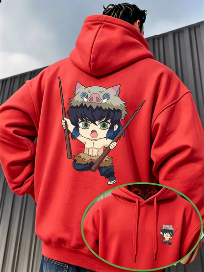 Demon Slayer Inosuke Hashibira Fleece Hoodie – Warm Anime Graphic Pullover Sweatshirt