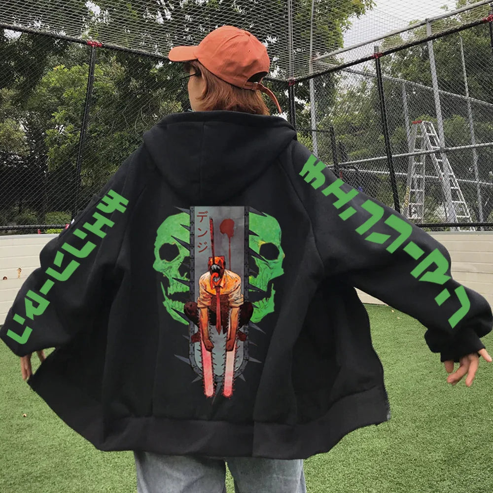 Chainsaw Man Denji Zip-Up Hoodie – Unisex Anime Graphic Streetwear Jacket