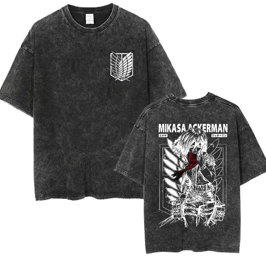 Attack on Titan Vintage Washed Graphic T-Shirt – Oversized Unisex Cotton Anime Streetwear Tee