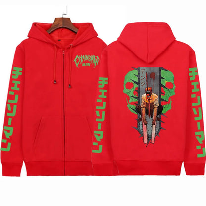 Chainsaw Man Denji Zip-Up Hoodie – Unisex Anime Graphic Streetwear Jacket