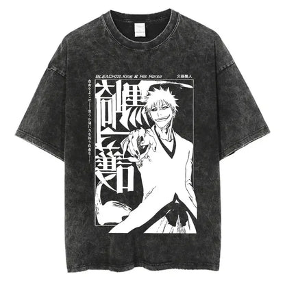 BLEACH Vintage Washed Oversized T-Shirt – Unisex Retro Anime Streetwear Tee