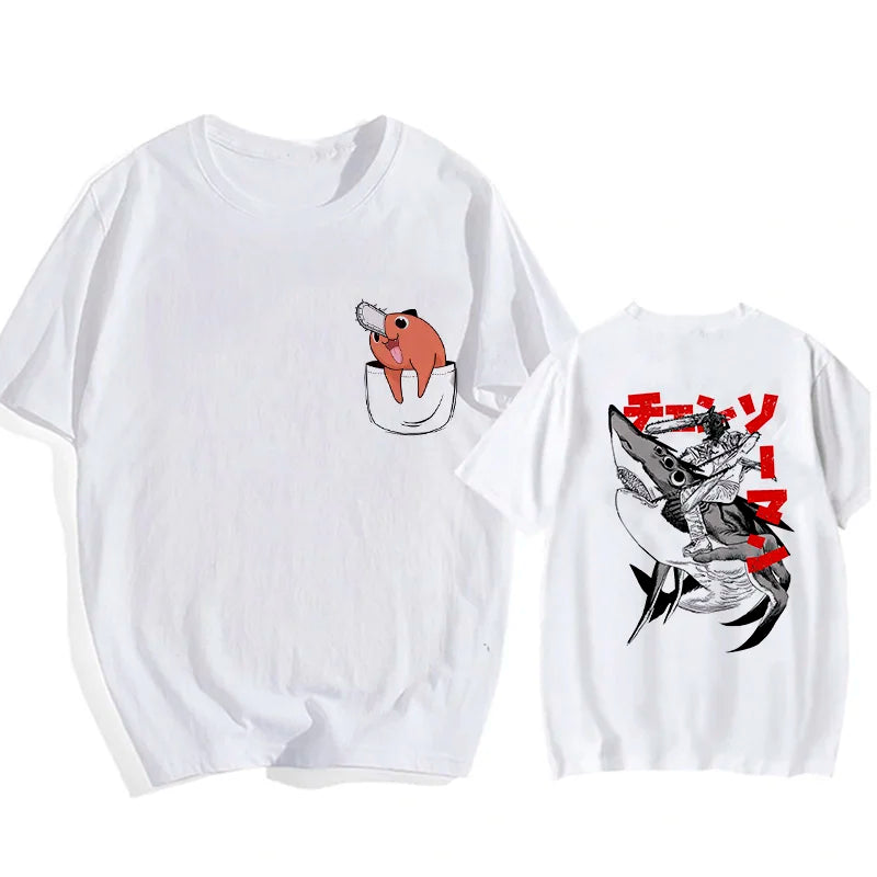 Chainsaw Man 90s Retro Anime T-Shirt – Pochita & Makima Harajuku Graphic Tee