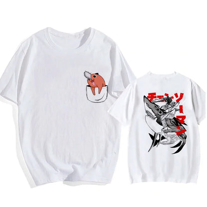 Chainsaw Man 90s Retro Anime T-Shirt – Pochita & Makima Harajuku Graphic Tee