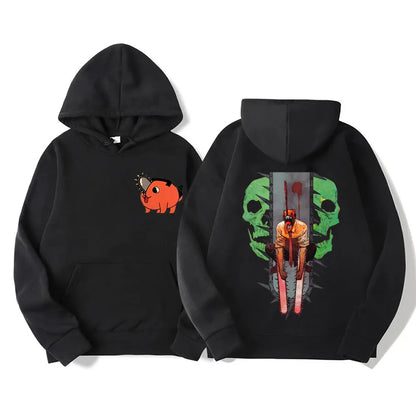 Chainsaw Man Vintage Oversized Hoodie – Unisex Anime Graphic Streetwear Pullover