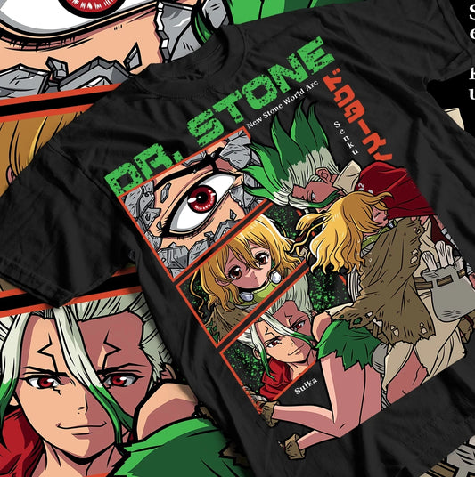 Dr. Stone Senku Ishigami, Taiju Oki & Ryusui Anime T-Shirt – Manga Graphic Tee
