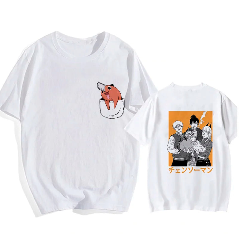 Chainsaw Man 90s Retro Anime T-Shirt – Pochita & Makima Harajuku Graphic Tee