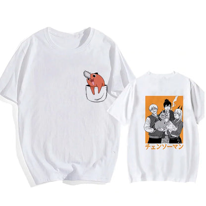 Chainsaw Man 90s Retro Anime T-Shirt – Pochita & Makima Harajuku Graphic Tee