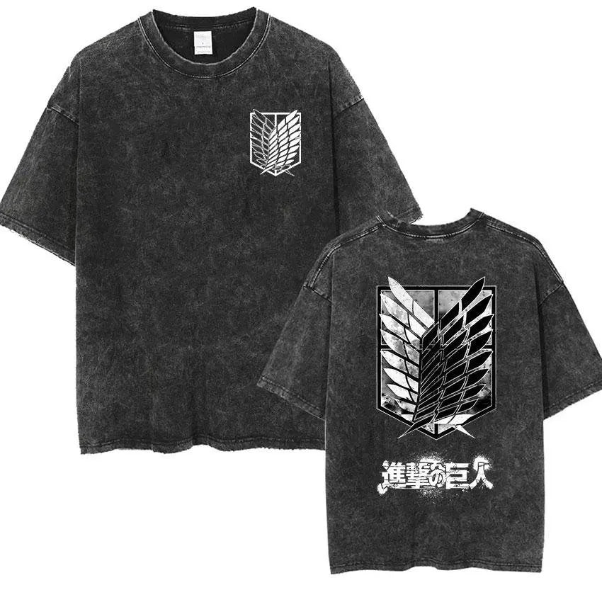 Attack on Titan Vintage Washed Graphic T-Shirt – Oversized Unisex Cotton Anime Streetwear Tee