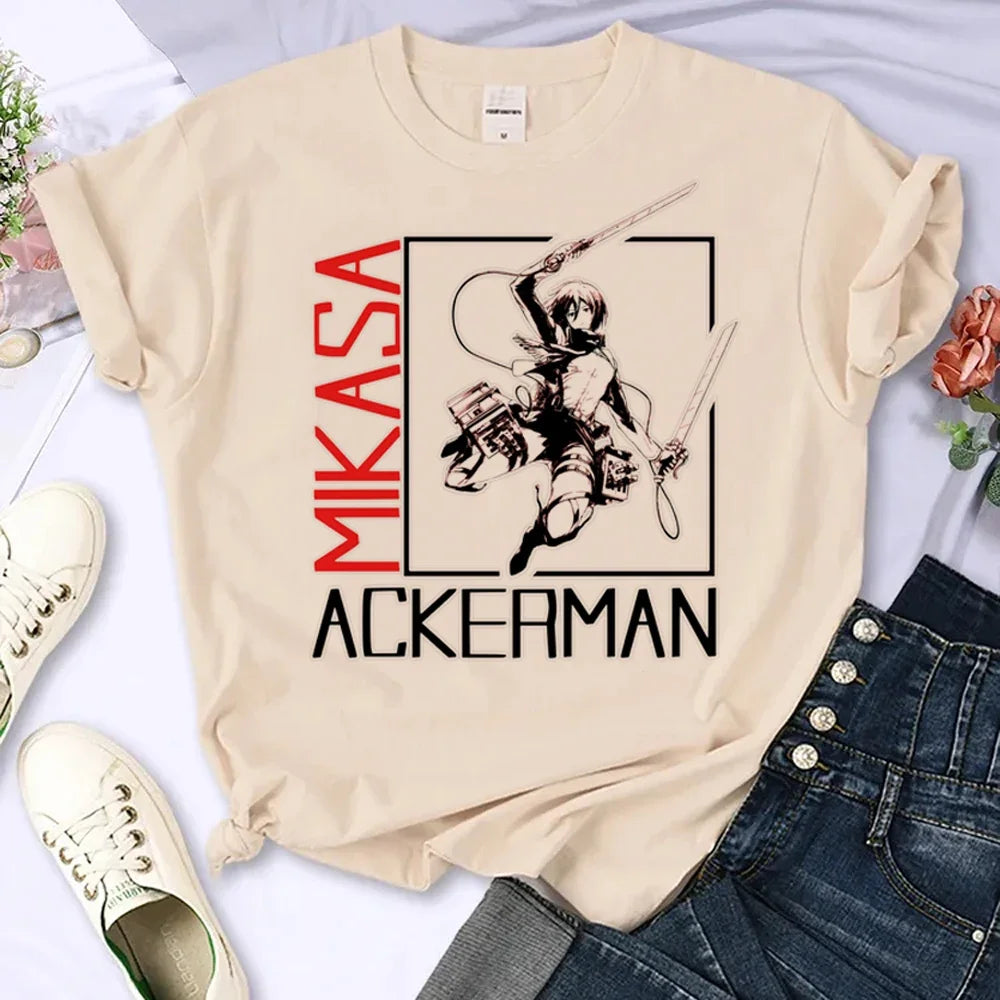 Attack on Titan Eren & Mikasa Graphic T-Shirt – Oversized Unisex Cotton Anime Streetwear Tee Collection