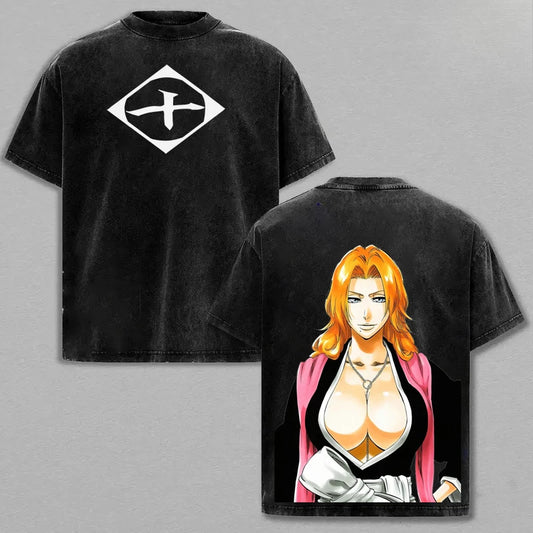 BLEACH Rangiku Matsumoto Vintage Washed T-Shirt – Unisex Harajuku Anime Streetwear Tee
