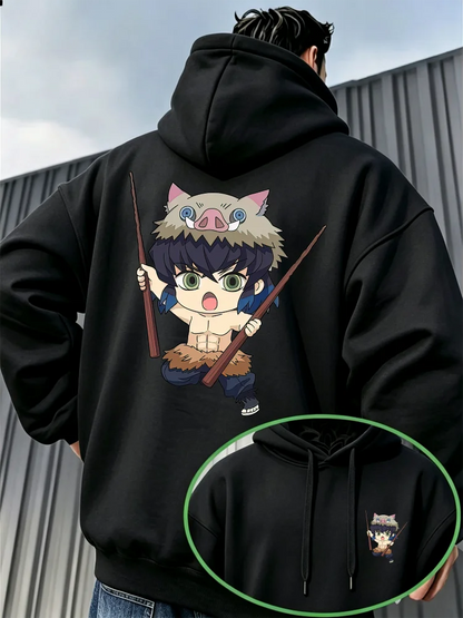 Demon Slayer Inosuke Hashibira Fleece Hoodie – Warm Anime Graphic Pullover Sweatshirt