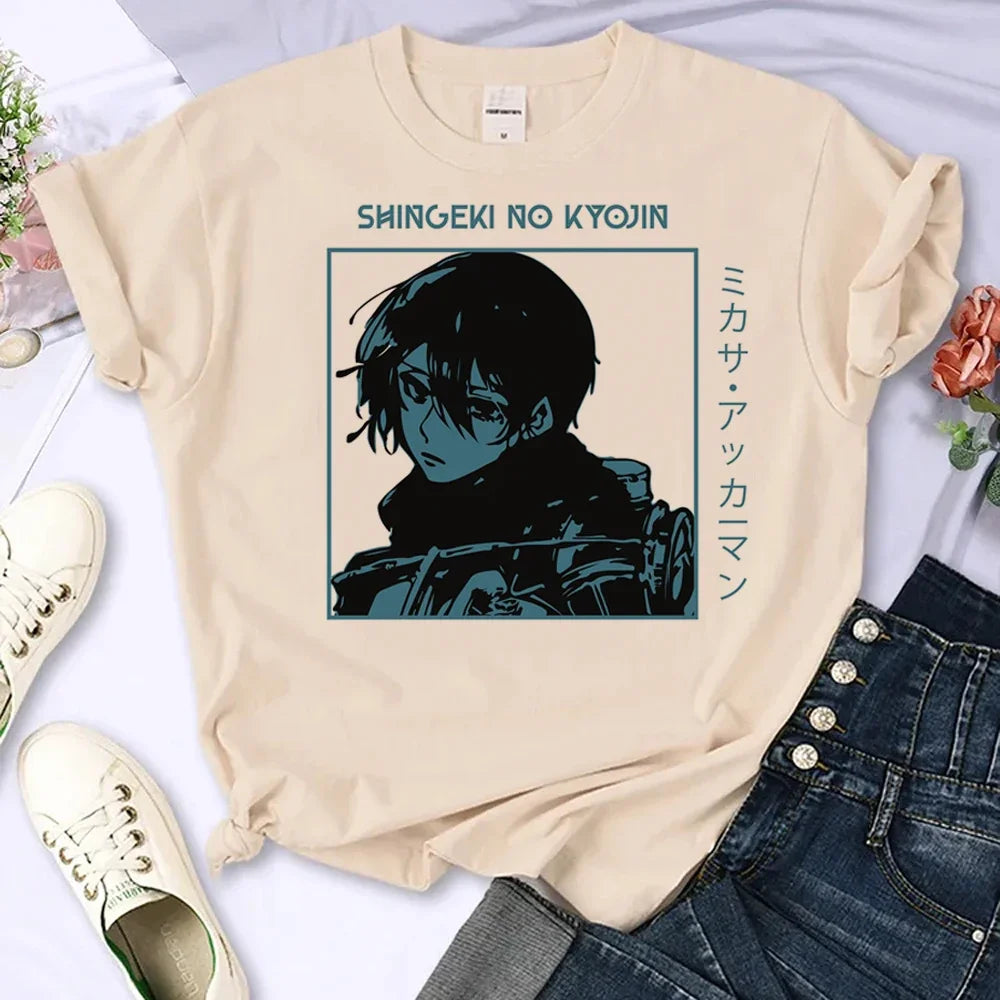 Attack on Titan Eren & Mikasa Graphic T-Shirt – Oversized Unisex Cotton Anime Streetwear Tee Collection