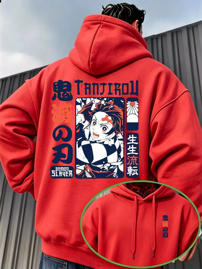 Demon Slayer Vintage Manga Print Hoodie – Warm Anime Graphic Pullover Sweatshirt