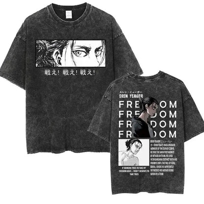 Attack on Titan Vintage Washed Graphic T-Shirt – Oversized Unisex Cotton Anime Streetwear Tee