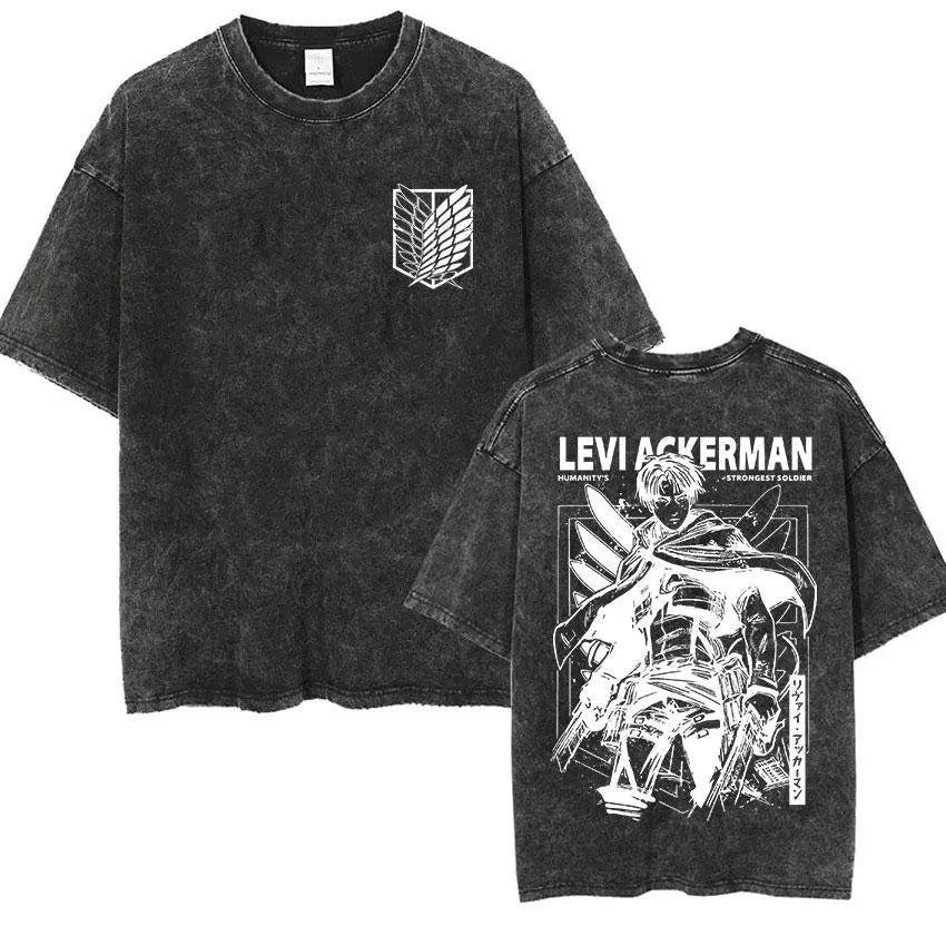 Attack on Titan Vintage Washed Graphic T-Shirt – Oversized Unisex Cotton Anime Streetwear Tee