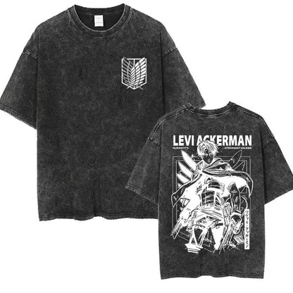 Attack on Titan Vintage Washed Graphic T-Shirt – Oversized Unisex Cotton Anime Streetwear Tee
