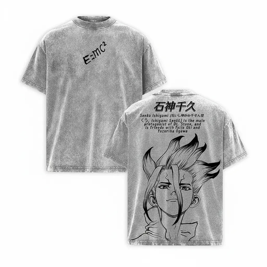 Dr. Stone Senku Ishigami Vintage Washed T-Shirt – Unisex Pure Cotton Anime Graphic Tee