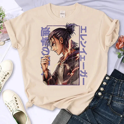 Attack on Titan Eren & Mikasa Graphic T-Shirt – Oversized Unisex Cotton Anime Streetwear Tee Collection