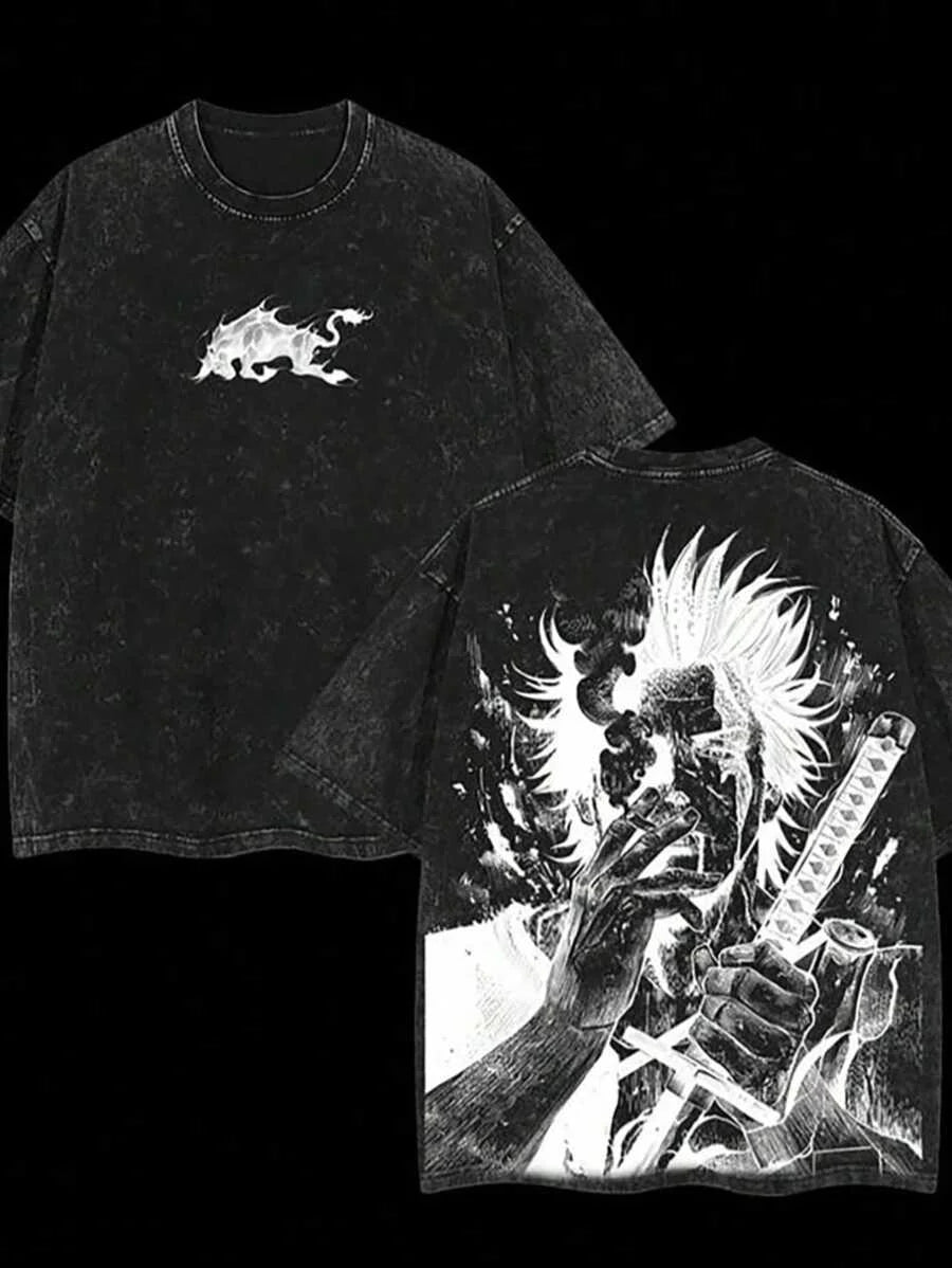 Black Clover Yami Sukehiro Vintage Washed Graphic T-Shirt – Oversized Unisex Cotton Anime Streetwear Tee