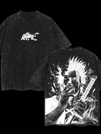 Black Clover Yami Sukehiro Vintage Washed Graphic T-Shirt – Oversized Unisex Cotton Anime Streetwear Tee