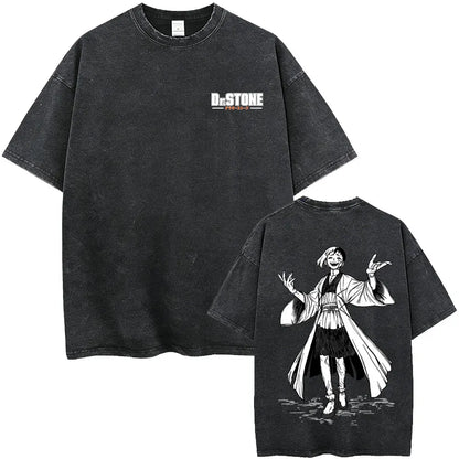 Dr. Stone Senku Ishigami Vintage Washed T-Shirt – Unisex Oversized Manga Graphic Tee