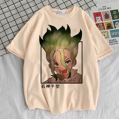 Dr. Stone Vintage Anime T-Shirt – Kawaii Pastel Streetwear Graphic Tee