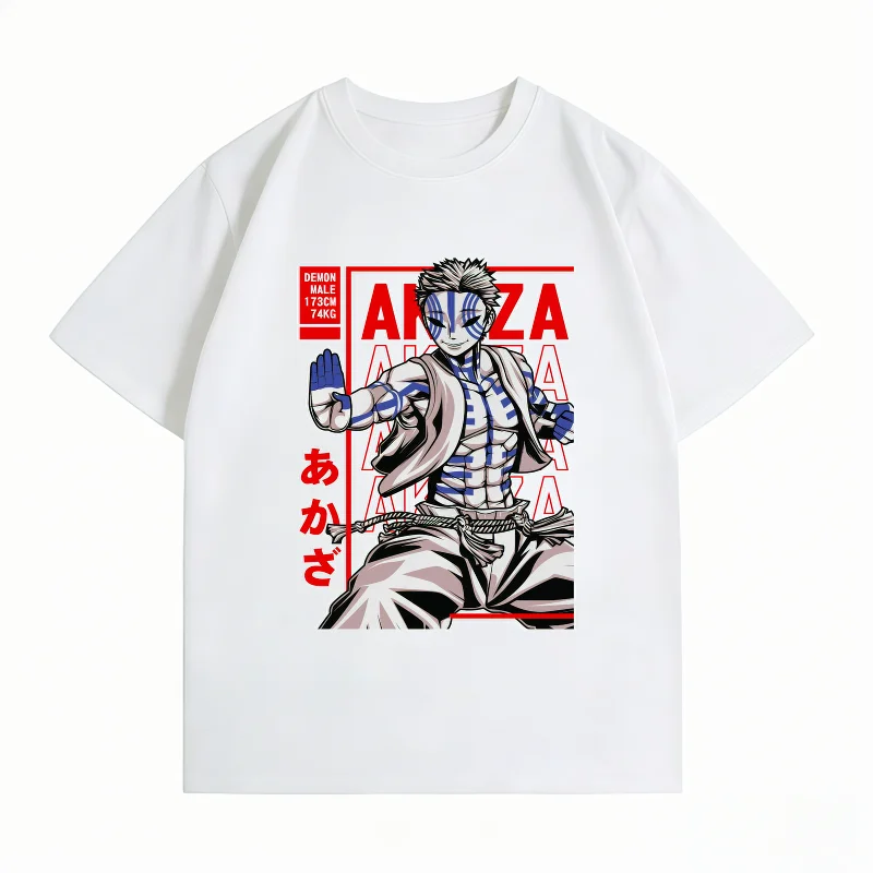 Demon Slayer Akaza Anime T-Shirt – 100% Cotton Casual Graphic Summer Tee