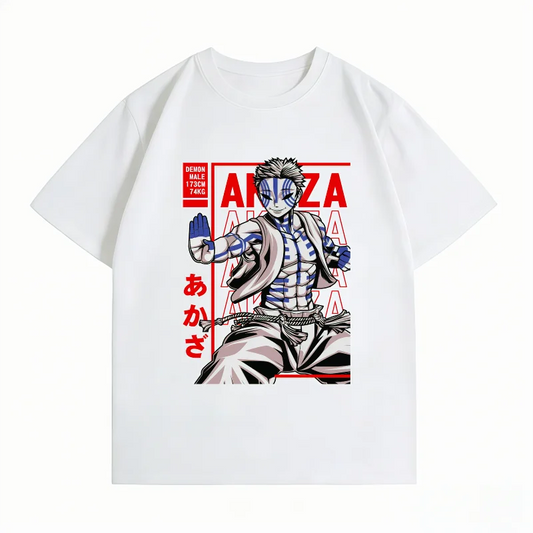 Demon Slayer Akaza Anime T-Shirt – 100% Cotton Casual Graphic Summer Tee