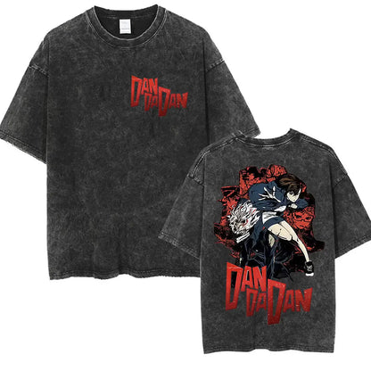DAN DA DAN Okarun Vintage Washed T-Shirt – Loose Unisex Anime Streetwear Tee Collections