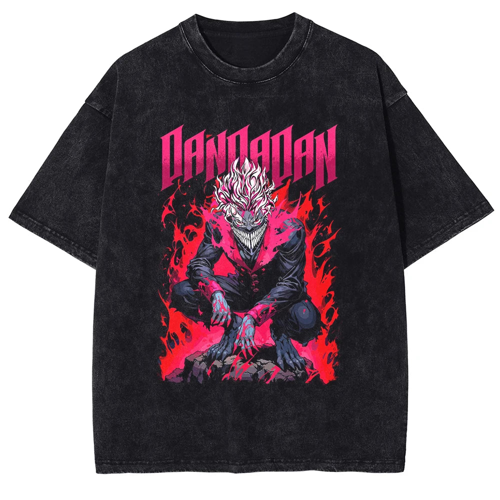 DAN DA DAN Vintage Washed T-Shirt – Gothic Y2K Oversized Anime Streetwear Tee