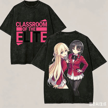 Classroom of the Elite Vintage Washed T-Shirt – Oversized Unisex Harajuku Anime Tee