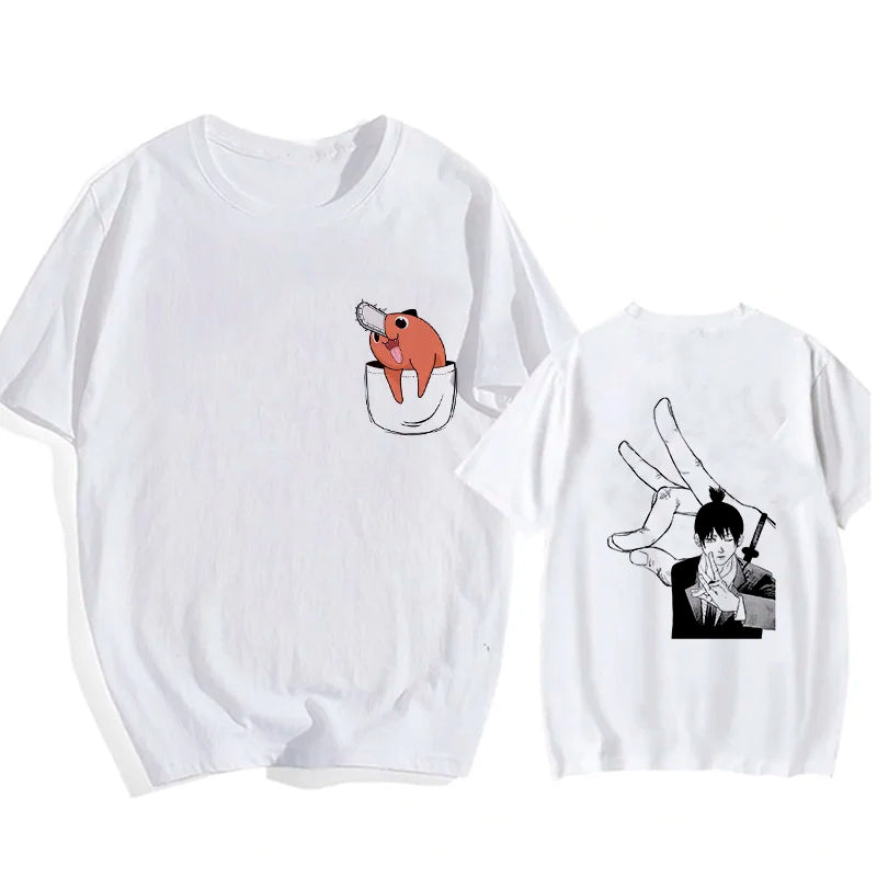 Chainsaw Man 90s Retro Anime T-Shirt – Pochita & Makima Harajuku Graphic Tee