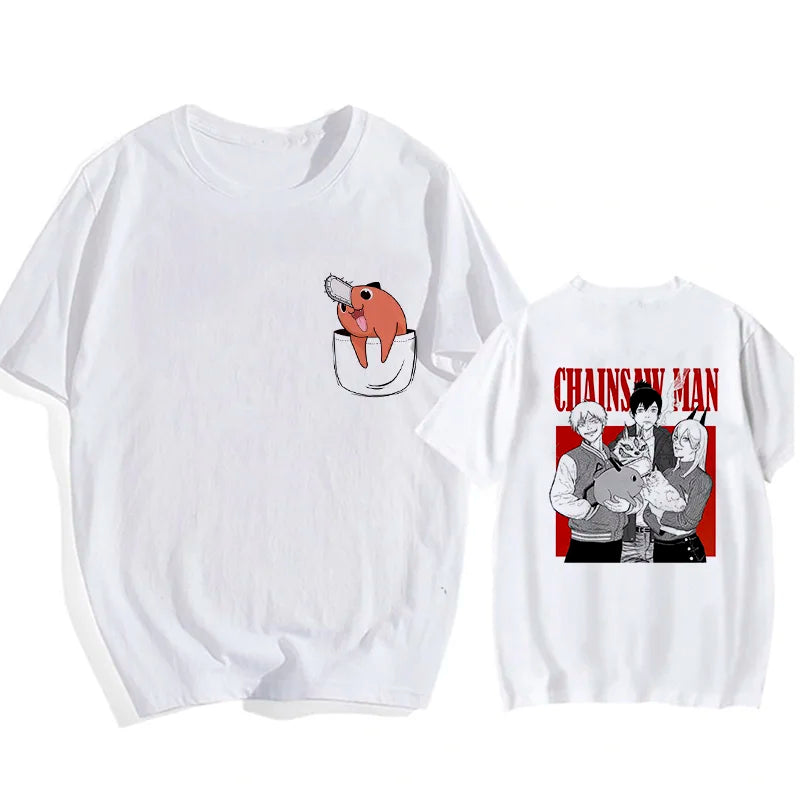 Chainsaw Man 90s Retro Anime T-Shirt – Pochita & Makima Harajuku Graphic Tee