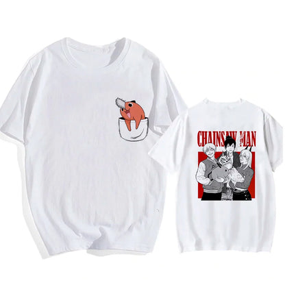 Chainsaw Man 90s Retro Anime T-Shirt – Pochita & Makima Harajuku Graphic Tee