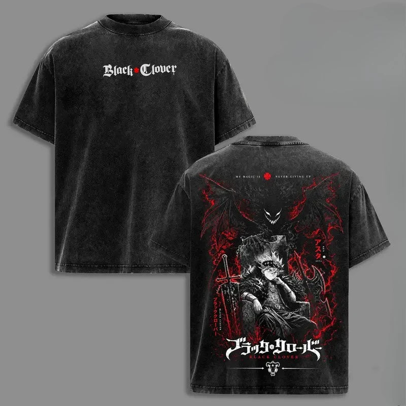 Black Clover Asta Vintage Washed Graphic T-Shirt – Oversized Unisex Cotton Harajuku Streetwear Tee