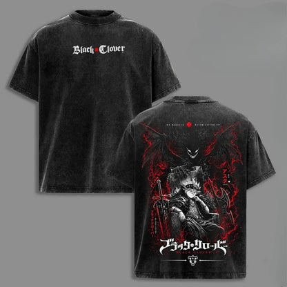 Black Clover Asta Vintage Washed Graphic T-Shirt – Oversized Unisex Cotton Harajuku Streetwear Tee