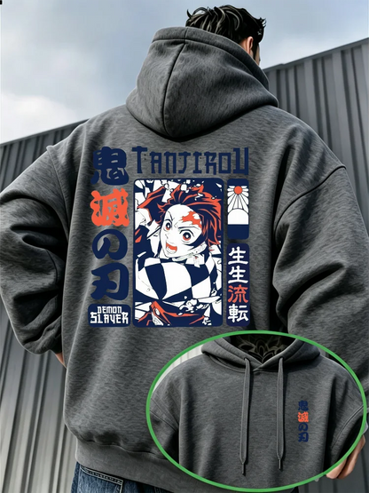 Demon Slayer Vintage Manga Print Hoodie – Warm Anime Graphic Pullover Sweatshirt