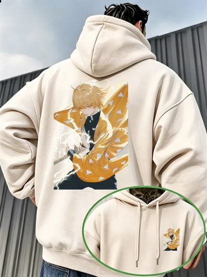 Demon Slayer Zenitsu Agatsuma Fleece Hoodie – Warm Anime Graphic Pullover Sweatshirt