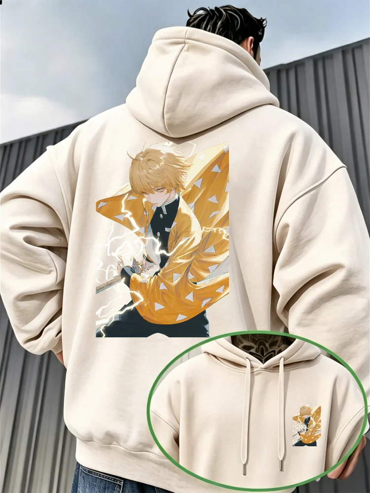 Demon Slayer Zenitsu Agatsuma Fleece Hoodie – Warm Anime Graphic Pullover Sweatshirt