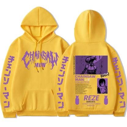 Chainsaw Man Reze Vintage Oversized Hoodie – Unisex Harajuku Manga Streetwear
