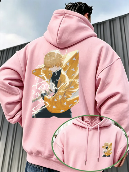 Demon Slayer Zenitsu Agatsuma Fleece Hoodie – Warm Anime Graphic Pullover Sweatshirt
