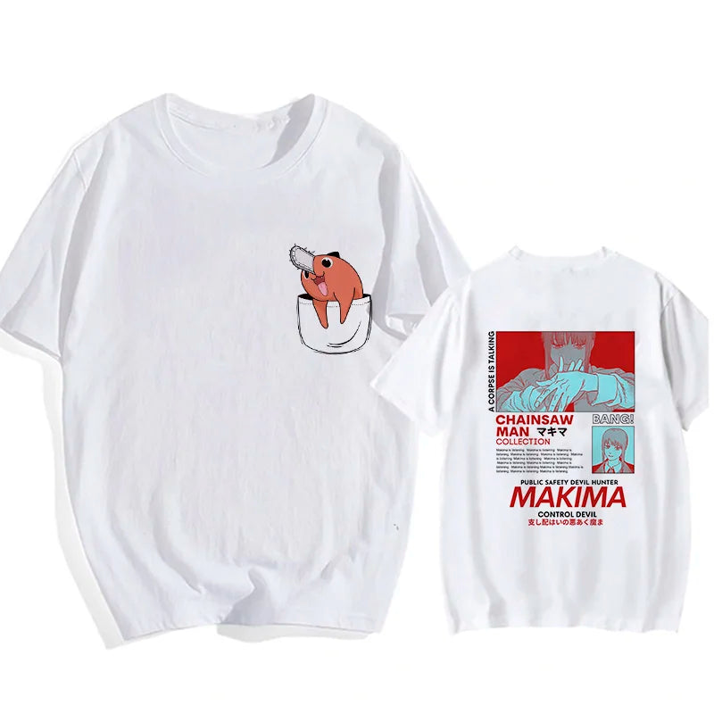 Chainsaw Man 90s Retro Anime T-Shirt – Pochita & Makima Harajuku Graphic Tee