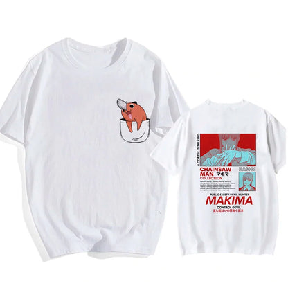 Chainsaw Man 90s Retro Anime T-Shirt – Pochita & Makima Harajuku Graphic Tee
